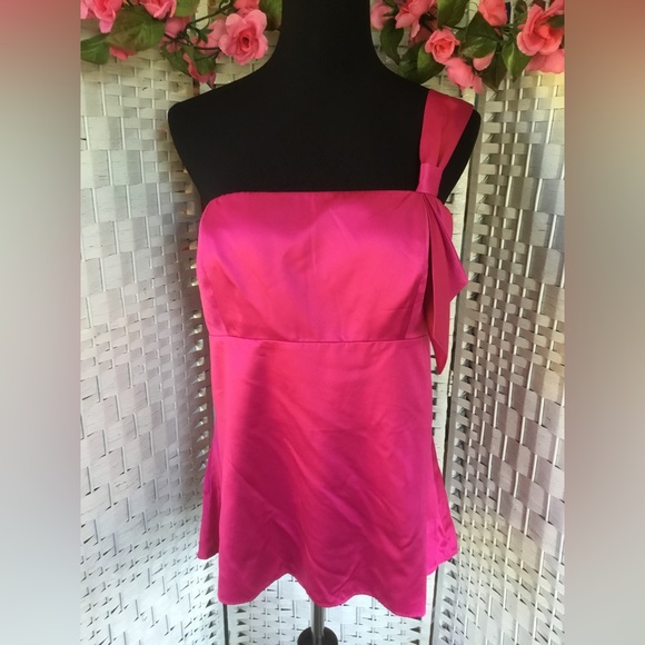 💖See New Listing 💖 Ann Taylor Loft Fuchsia Magenta One Shoulder Top 14   NWT - Picture 2 of 9